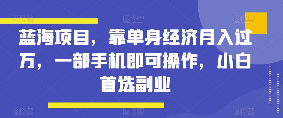 蓝海项目，靠单身经济月入过万，一部手机即可操作，小白首选副业【揭秘】-江南创业网