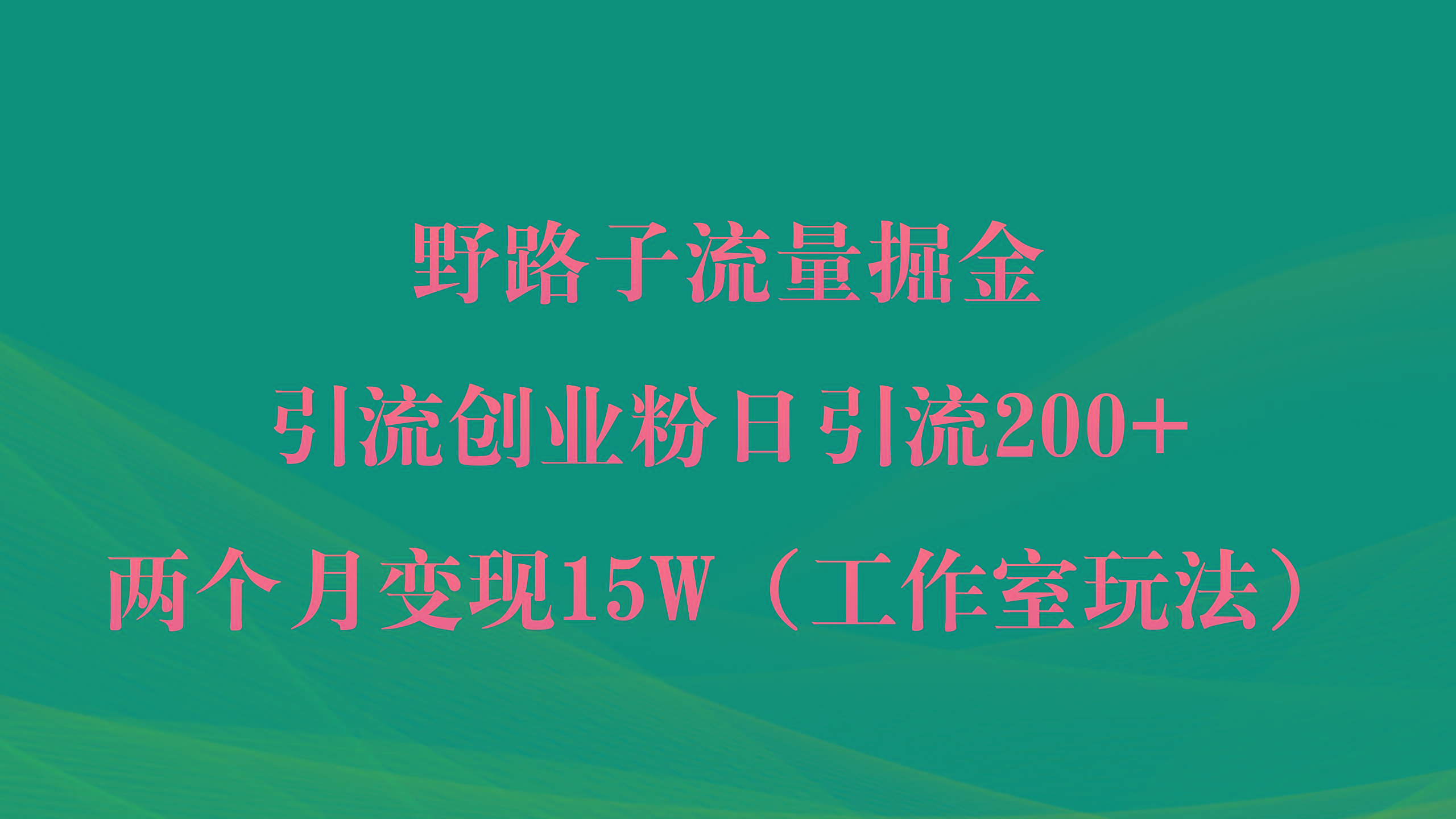 (9513期)野路子流量掘金，引流创业粉日引流200+，两个月变现15W(工作室玩法))-江南创业网
