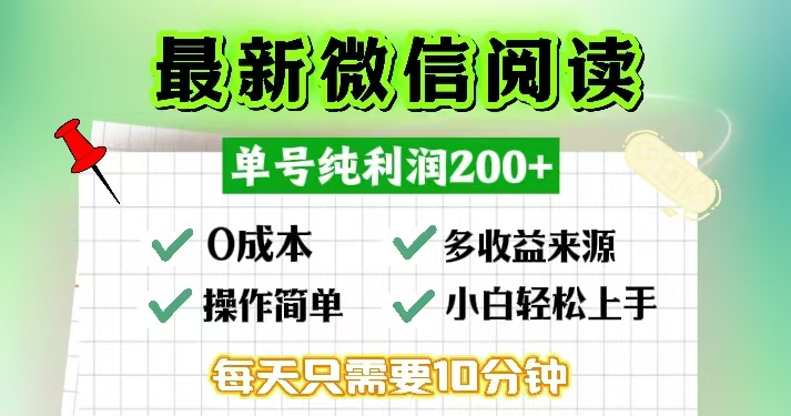 微信阅读最新玩法，每天十分钟，单号一天200+，简单0零成本，当日提现-江南创业网