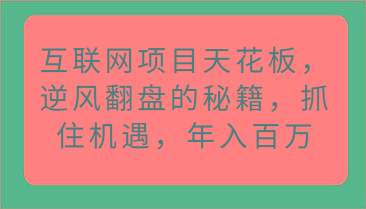互联网项目天花板，逆风翻盘的秘籍，抓住机遇，年入百万-江南创业网
