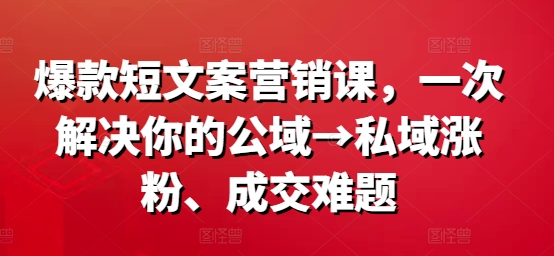 爆款短文案营销课，一次解决你的公域→私域涨粉、成交难题-江南创业网
