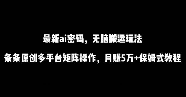 最新ai流量密码，傻瓜式搬运玩法，条条原创，多平台矩阵操作，月赚5万+保姆式教程【揭秘】-江南创业网