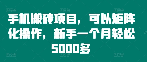 手机搬砖项目，可以矩阵化操作，新手一个月轻松5000多-江南创业网