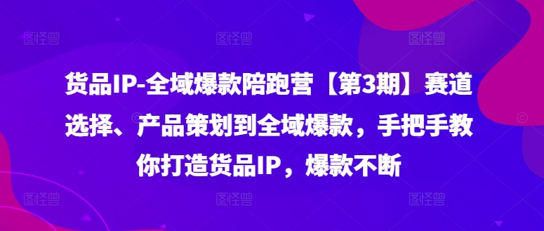 货品IP全域爆款陪跑营【第3期】赛道选择、产品策划到全域爆款，手把手教你打造货品IP，爆款不断-江南创业网