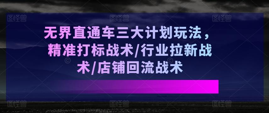 无界直通车三大计划玩法，精准打标战术/行业拉新战术/店铺回流战术-江南创业网