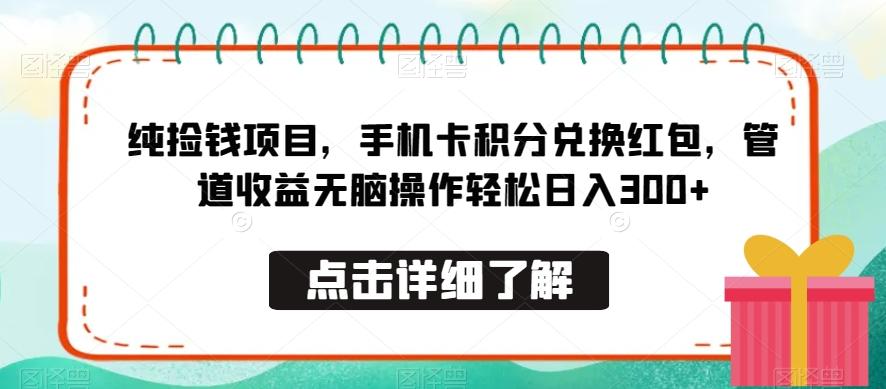 纯捡钱项目，手机卡积分兑换红包，管道收益无脑操作轻松日入300+-江南创业网