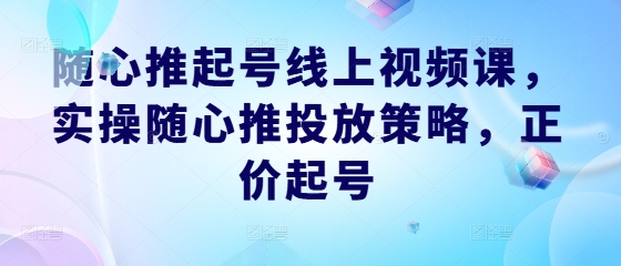 随心推起号线上视频课，实操随心推投放策略，正价起号-江南创业网