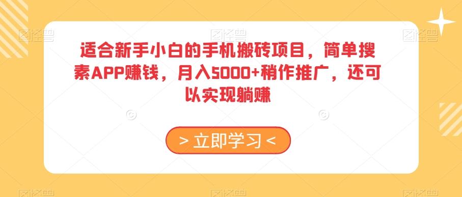适合新手小白的手机搬砖项目，简单搜素APP赚钱，月入5000+稍作推广，还可以实现躺赚【揭秘】-江南创业网