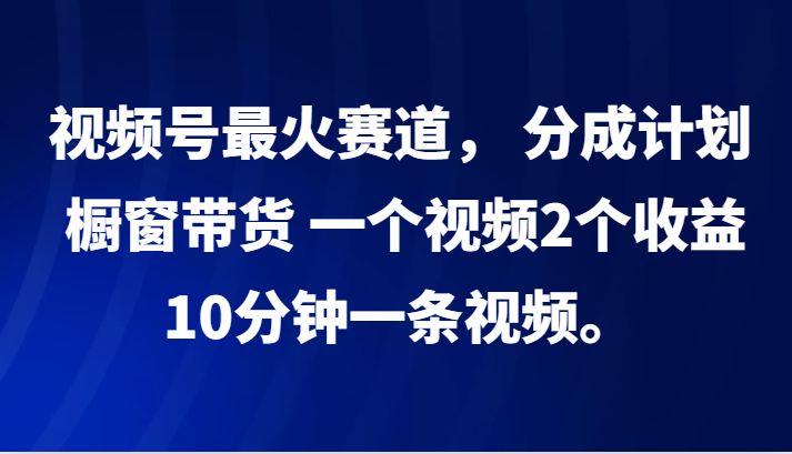 视频号最火赛道， 分成计划， 橱窗带货，一个视频2个收益，10分钟一条视频。-江南创业网