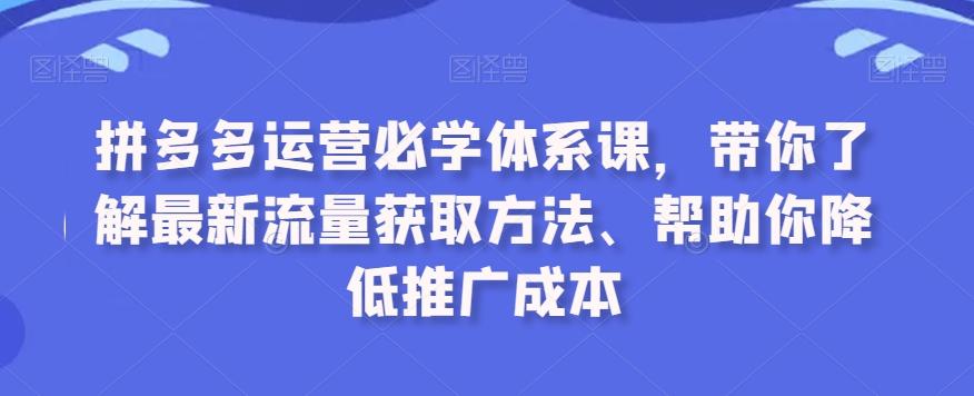 拼多多运营必学体系课，带你了解最新流量获取方法、帮助你降低推广成本-江南创业网