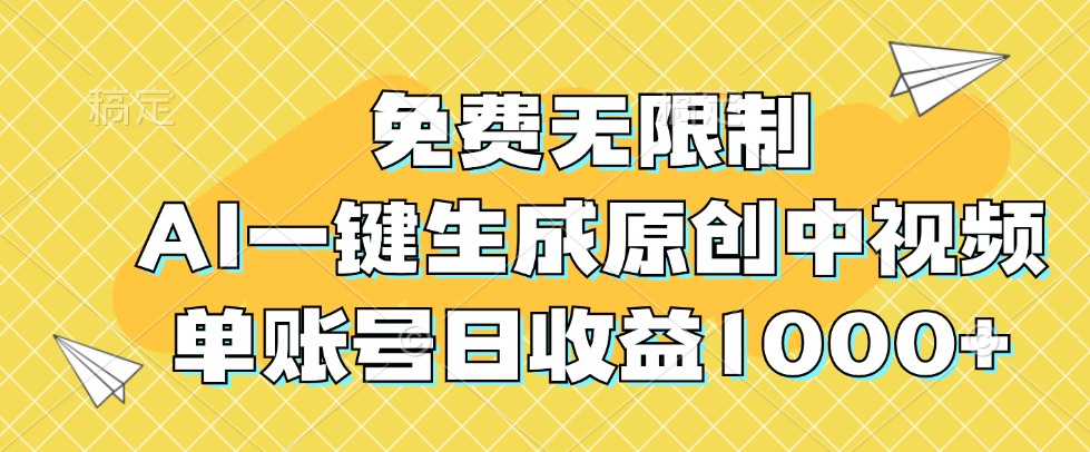 免费无限制，AI一键生成原创中视频，单账号日收益1000+-江南创业网
