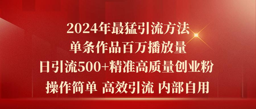2024年最猛暴力引流方法，单条作品百万播放 单日引流500+高质量精准创业粉-江南创业网