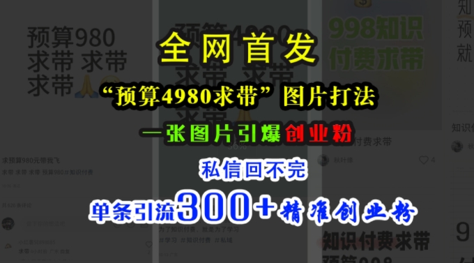 小红书“预算4980带我飞”图片打法，一张图片引爆创业粉，私信回不完，单条引流300+精准创业粉-江南创业网