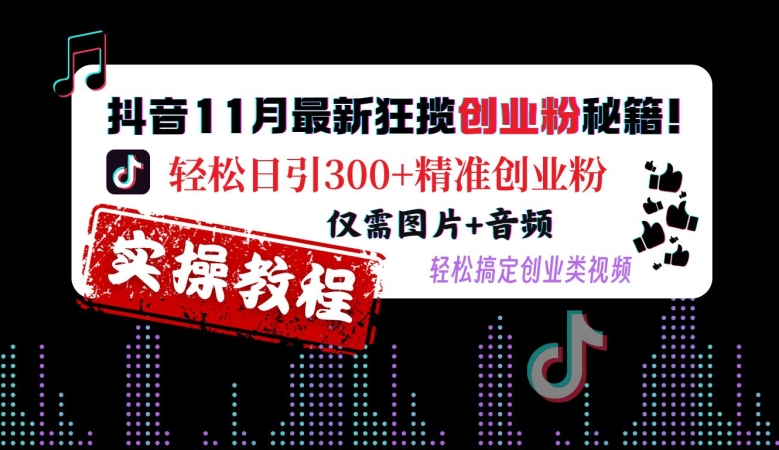 抖音11月最新狂揽创业粉秘籍，轻松日引300+精准创业粉，仅需图片+音频，轻松搞定创业类视频-江南创业网