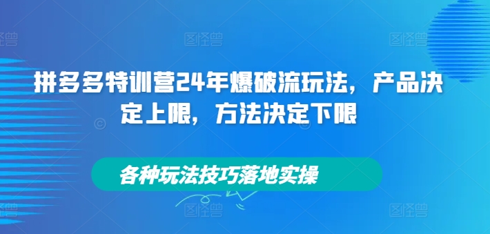 拼多多特训营24年爆破流玩法，产品决定上限，方法决定下限，各种玩法技巧落地实操-江南创业网
