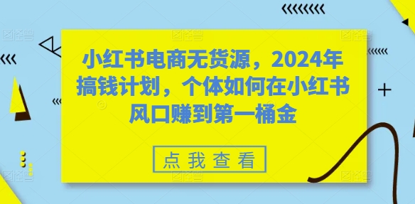小红书电商无货源，2024年搞钱计划，个体如何在小红书风口赚到第一桶金-江南创业网
