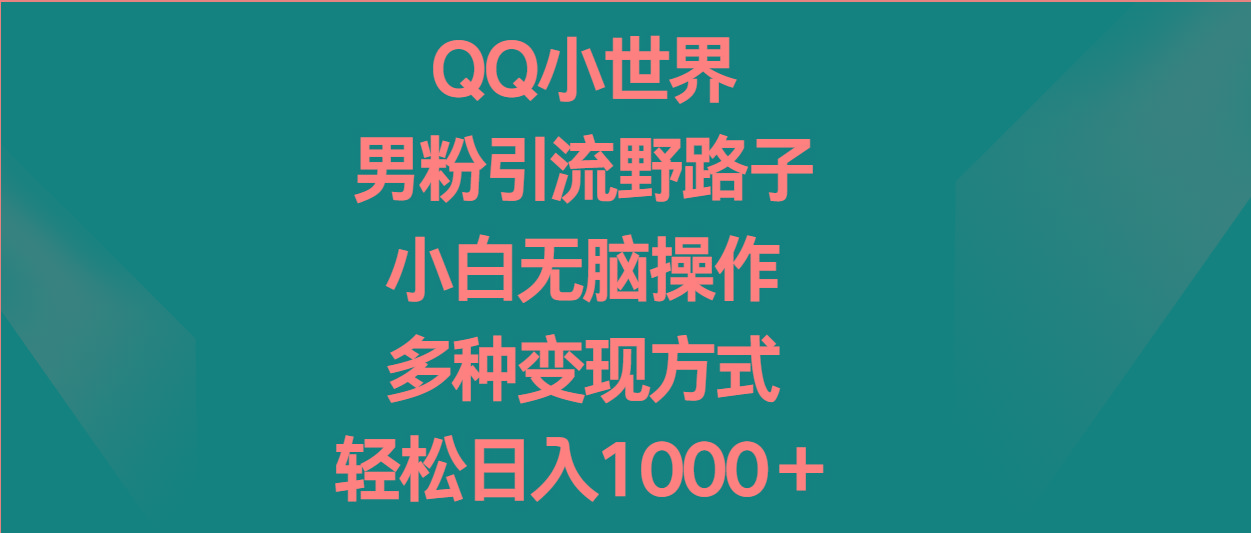 QQ小世界男粉引流野路子，小白无脑操作，多种变现方式轻松日入1000＋-江南创业网