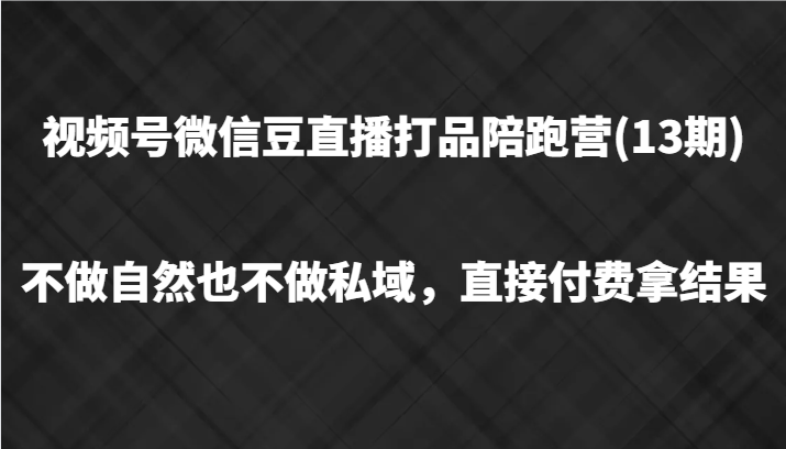 视频号微信豆直播打品陪跑(13期)，不做不自然流不做私域，直接付费拿结果-江南创业网