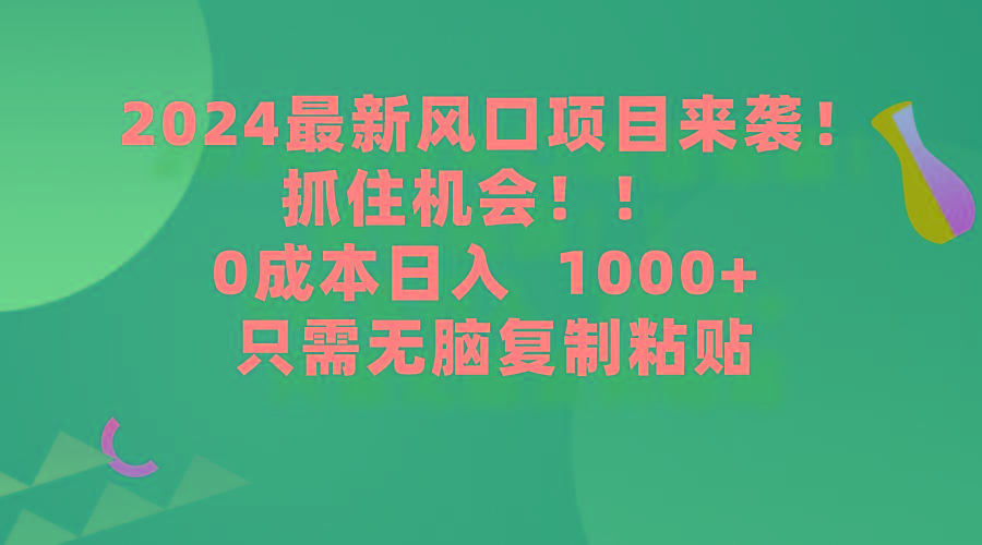 (9899期)2024最新风口项目来袭，抓住机会，0成本一部手机日入1000+，只需无脑复…-江南创业网