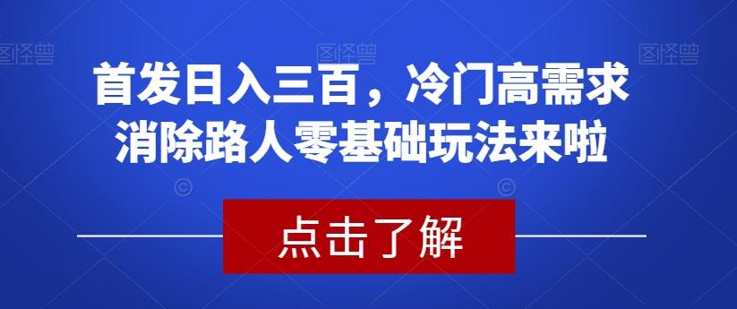 首发日入三百，冷门高需求消除路人零基础玩法来啦【揭秘】-江南创业网