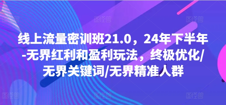 线上流量密训班21.0，24年下半年-无界红利和盈利玩法，终极优化/无界关键词/无界精准人群-江南创业网