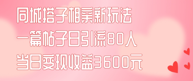 同城搭子相亲新玩法一篇帖子引流80人当日变现3600元(项目教程+实操教程)【揭秘】-江南创业网