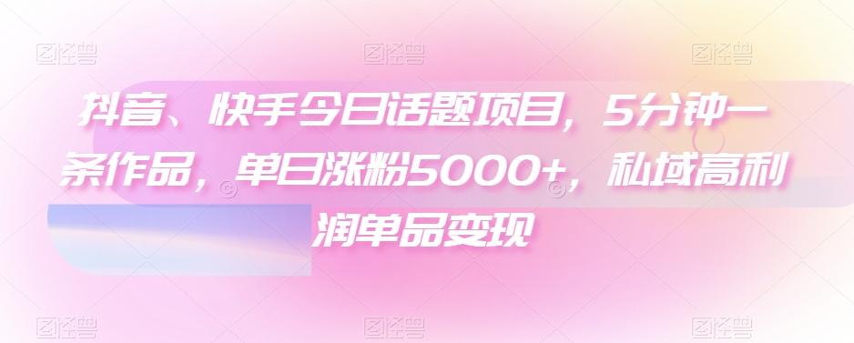 抖音、快手今日话题项目，5分钟一条作品，单日涨粉5000+，私域高利润单品变现-江南创业网
