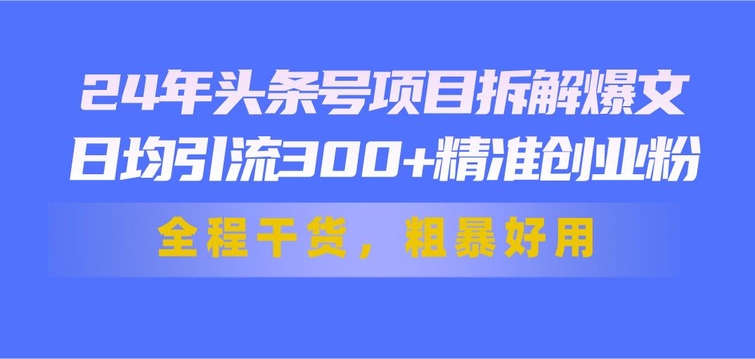 24年头条号项目拆解爆文，日均引流300+精准创业粉，全程干货，粗暴好用-江南创业网