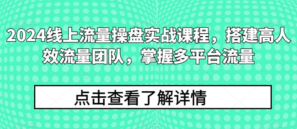 2024线上流量操盘实战课程，搭建高人效流量团队，掌握多平台流量-江南创业网