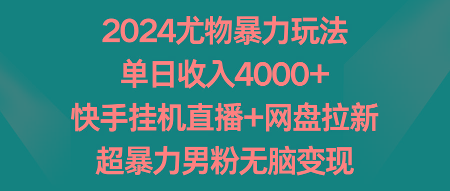2024尤物暴力玩法 单日收入4000+快手挂机直播+网盘拉新 超暴力男粉无脑变现-江南创业网