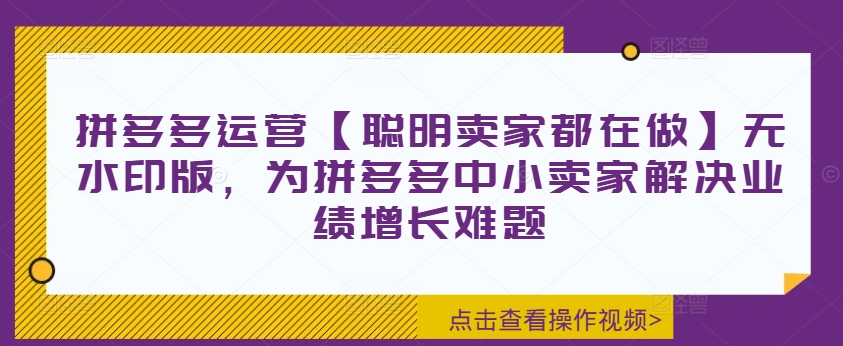 拼多多运营【聪明卖家都在做】无水印版，为拼多多中小卖家解决业绩增长难题-江南创业网