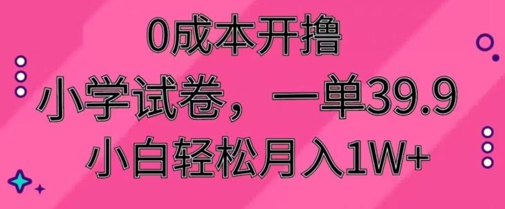 0成本开撸，小学试卷，一单39.9，小白轻松月入1W+-江南创业网