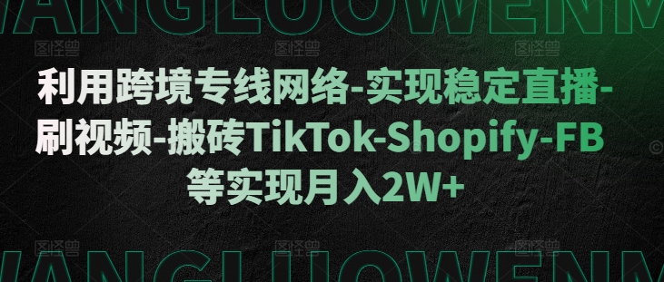 利用跨境专线网络-实现稳定直播-刷视频-搬砖TikTok-Shopify-FB等实现月入2W+【揭秘】-江南创业网