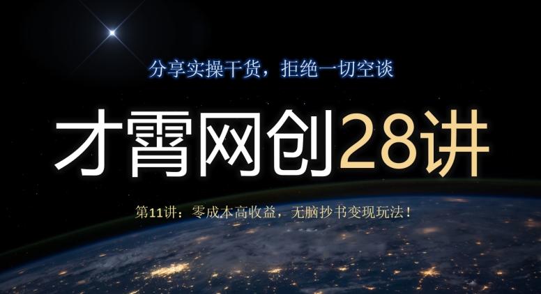 才霄网创28讲第11讲：零成本高收益，无脑抄书变现玩法！-江南创业网