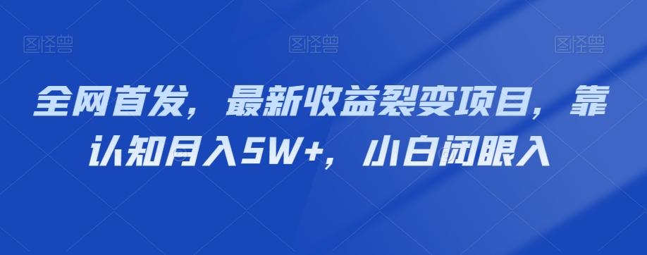 全网首发，最新收益裂变项目，靠认知月入5W+，小白闭眼入-江南创业网