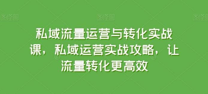 私域流量运营与转化实战课，私域运营实战攻略，让流量转化更高效-江南创业网