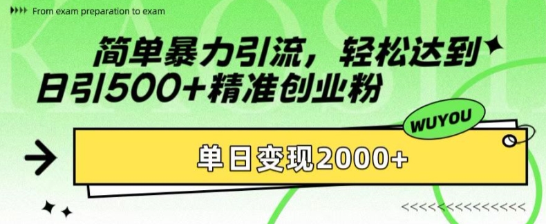 简单暴力引流，轻松达到日引500+精准创业粉，单日变现2k【揭秘】-江南创业网