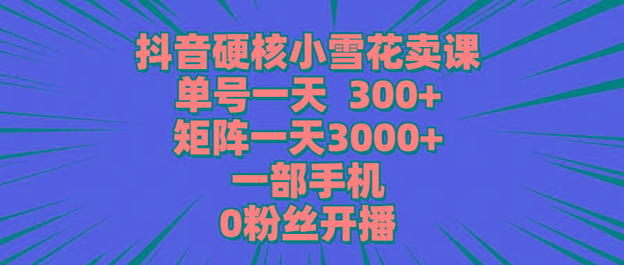 (9551期)抖音硬核小雪花卖课，单号一天300+，矩阵一天3000+，一部手机0粉丝开播-江南创业网